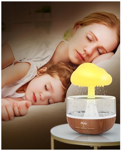 Regenwolken Luftbefeuchter, Luftbefeuchter Schlafzimmer Mit Nachtlicht, Weljoy Humidifier mit 3 Modi & 7 Farben LED-Lichtern, Wassertropfen Diffuser Luftbefeuchter für Zuhause, Büro, Kinderzimmer von Weljoy