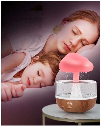 Regenwolken Luftbefeuchter, Weljoy Humidifier Mit Nachtlicht, Vernebler Luftbefeuchter mit 3 Modi & 7 Farben LED-Lichtern, Wassertropfen Diffuser Luftbefeuchter für Schlafzimmer, Yoga, Entspannen von Weljoy