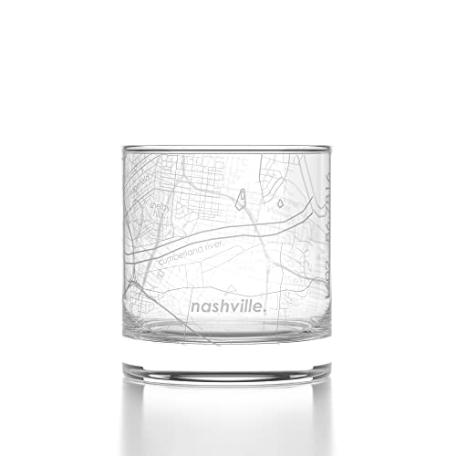 Well Told Graviertes Nashville Tennessee Map Rocks Glas, altmodisches Whiskeyglas (325 ml, klar) geätztes Whiskeyglas, Geschenke für Whiskey-Liebhaber von Well Told