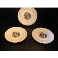 Harker Pottery Brot Und Butterteller Gadroon Form Mit Godey Print 3Er Set von WellKissMyGlass