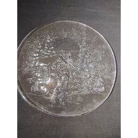 Vintage Glas Serviertablett Mit Außenszene von WellKissMyGlass