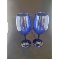 Vintage Set 2 Libbey Teardrop Kobalt Hohe Wasserkelche Vintage Set 2 Libbey Teardrop Kobalt Hohe Wasserkelche von WellKissMyGlass