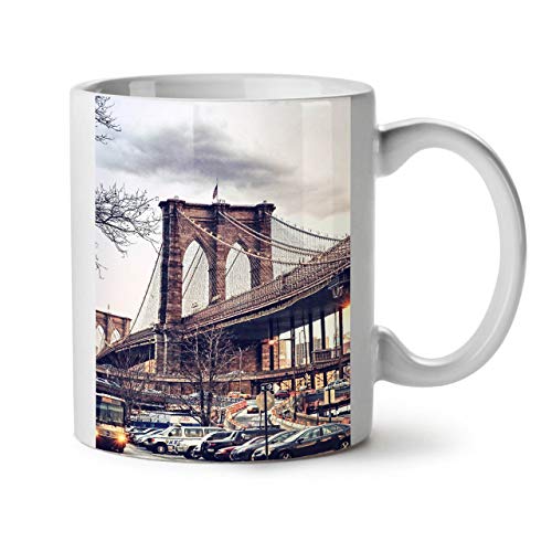 Wellcoda Brooklyn Brücke USA Keramiktasse, York - 11 oz Tasse - Großer, Easy-Grip-Griff, Zwei-seitiger Druck, Ideal für Kaffee- und Teetrinker von Wellcoda