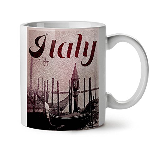 Wellcoda Italien Venedig Gondel Keramiktasse, Italienisch - 11 oz Tasse - Großer, Easy-Grip-Griff, Zwei-seitiger Druck, Ideal für Kaffee- und Teetrinker von Wellcoda