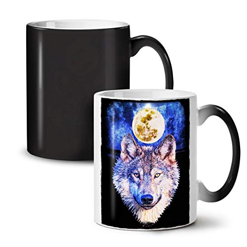 Wellcoda Mond Wolf Tier Tier Farbwechselbecher, Tierwelt Tasse - Großer, Easy-Grip-Griff, Wärmeaktiviert, Ideal für Kaffee- und Teetrinker von Wellcoda