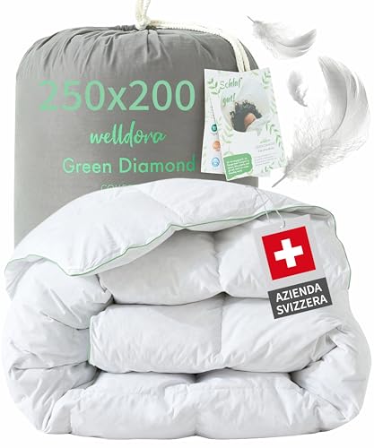 Welldora Comfort Doppel-Bettdecke XL 250 x 200 | 4 Jahreszeiten Bettdecke aus 100 % Federn und extra weichen Daunen | Oeko-Tex zertifiziert, hypoallergen | Bettdecke mit Federn RDS zertifiziert von Welldora