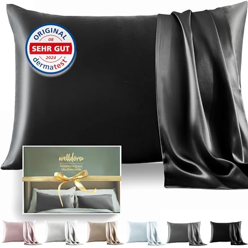 Welldora Kissenbezug aus 100% Seide 40x80 | Hohes Gewicht: 22 Momme, ideal für Haut und Haar | Höchste Güteklasse 6A | Zertifiziert in der Schweiz | Oeko-Tex* Seidenkissenbezug Graphitschwarz Welldora Kissenbezug aus 100% Seide 40x80 | Hohes Gewicht: 22 Momme, ideal für Haut und Haar | Höchste Güteklasse 6A | Zertifiziert in der Schweiz | Oeko-Tex* Seidenkissenbezug Graphitschwarz von Welldora