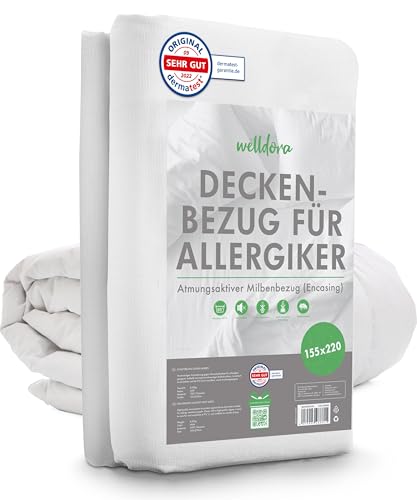 Welldora ǀ Milbenbezug Bettdecke 155x220 ǀ Allergiker Deckenbezug fachärztlich getestet ǀ Premium Encasing mit Reissverschluss ǀ Allergiker Bettwäsche Decke 155x220 von Welldora