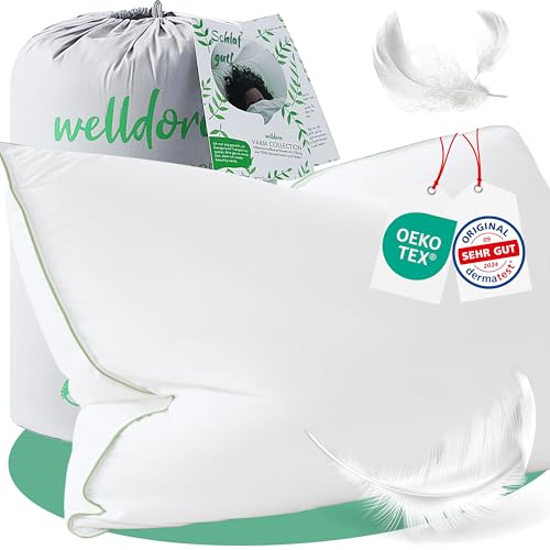 Welldora Premium Kopfkissen 40x60 | 100% natürliche Daunen & Federn | Ergonomisch optimiert Nackenstützkissen | Kissen fachärztlich geprüft, Oeko-Tex Zertifiziert in Deutschland Welldora Premium Kopfkissen 40x60 | 100% natürliche Daunen & Federn | Ergonomisch optimiert Nackenstützkissen | Kissen fachärztlich geprüft, Oeko-Tex Zertifiziert in Deutschland von Welldora