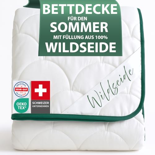 Welldora Sommerdecke 100x135 leicht | Füllung 100% kühlende Wildseide | Luftige Bettdecke für den Sommer | Oeko-Tex Zert. in der Schweiz | Fachärztl. geprüft für Allergiker | Kinderdecke Kühldecke von Welldora