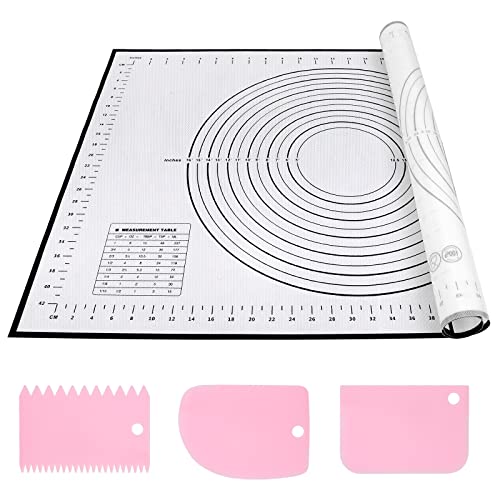 Silikon Backmatte Backunterlage Groß 70 x 50 cm Antihaft Teigmatte Ausrollmatte mit Messung Wiederverwendbar Backen Zubehör mit 3 Stück Teigschaber für Teig, Fondant, Macarons, Kekse, Pizza von Wellehomi