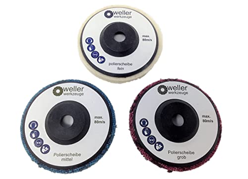 WELLERWERKZEUGE | 3x Polierscheibe Set Polierrad passend für Bosch GWS 10,8 10 8 12V 12 76 Berner Würth BTI Zubehör akku Winkelschleifer WELLERWERKZEUGE | 3x Polierscheibe Set Polierrad passend für Bosch GWS 10,8 10 8 12V 12 76 Berner Würth BTI Zubehör akku Winkelschleifer von Wellerwerkzeuge