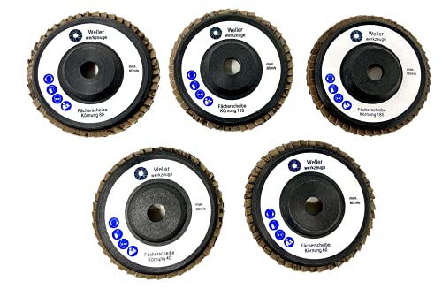 WELLERWERKZEUGE | 5er Set Fächerscheibe 76x10mm Korn:40/60/80/120/180 passend für Bosch GWS 10,8 10 8 12V 12 76 Zubehör Akku Winkelschleifer für Stahl, Holz, Alu WELLERWERKZEUGE | 5er Set Fächerscheibe 76x10mm Korn:40/60/80/120/180 passend für Bosch GWS 10,8 10 8 12V 12 76 Zubehör Akku Winkelschleifer für Stahl, Holz, Alu von Wellerwerkzeuge