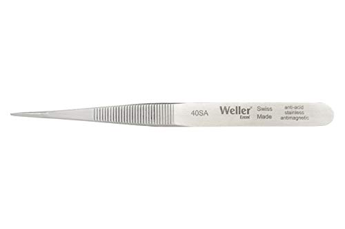 Weller Erem 40SA Smd-Pinzette mit Runden Spitzen Ø 0,4 mm, Geriffeltes Fingerprofil für Sicheren Halt, für Das Greifen Von Kleinen Drähten und Zylindrischen Bauteilen von Weller