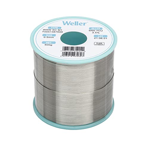 Weller WSW SC M1 (T0051387699) Bleifreier Lötdraht, Ø 0,5 mm, Legierung Sn99,3Cu0,7, Flussmittelgehalt 3,5%, 500 g von Weller