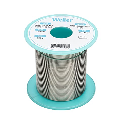 Weller WSW SCN M1 (T0051402699) Bleifreier Lötdraht, Ø 1,0 mm, Legierung Sn99.3Cu0.6Ni0.05, Flussmittelgehalt 3,5%, 100 g, Silber von Weller