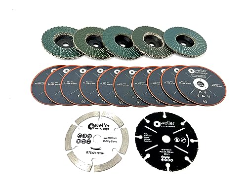 WELLERWERKZEUGE I 17 teiliges Zubehör SET ⌀76x10mm passend für Mini akku Winkelschleifer z.b. Bosch GWS 12V 10,8V Trennscheiben Fächerscheiben WELLERWERKZEUGE I 17 teiliges Zubehör SET ⌀76x10mm passend für Mini akku Winkelschleifer z.b. Bosch GWS 12V 10,8V Trennscheiben Fächerscheiben von Wellerwerkzeuge