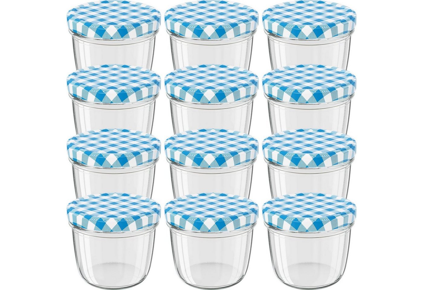 Wellgro Vorratsglas Einmachgläser Schraubdeckel blau kariert - 230 ml, (12-tlg) von Wellgro