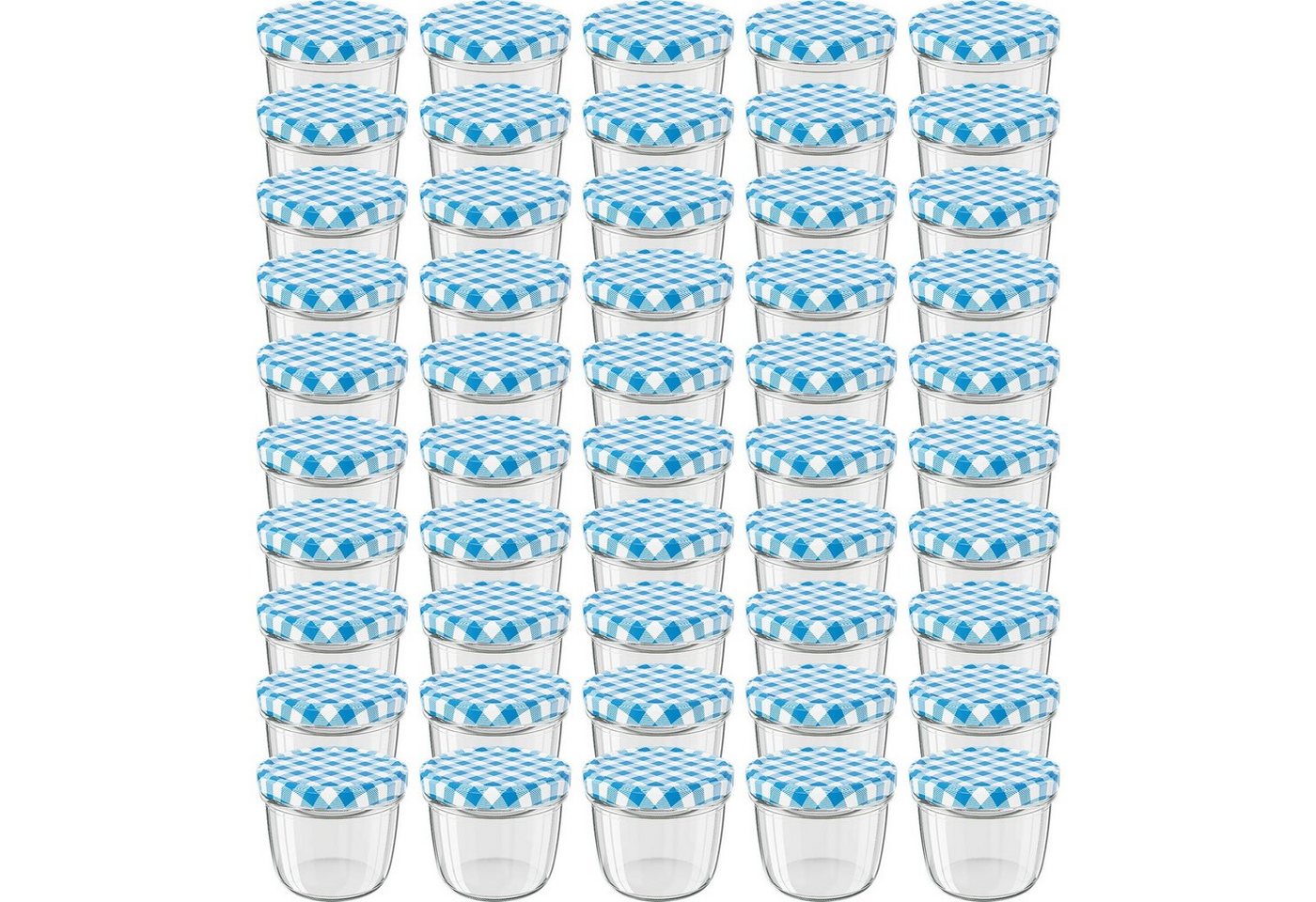 Wellgro Vorratsglas Einmachgläser Schraubdeckel blau kariert - 230 ml, (50-tlg) von Wellgro