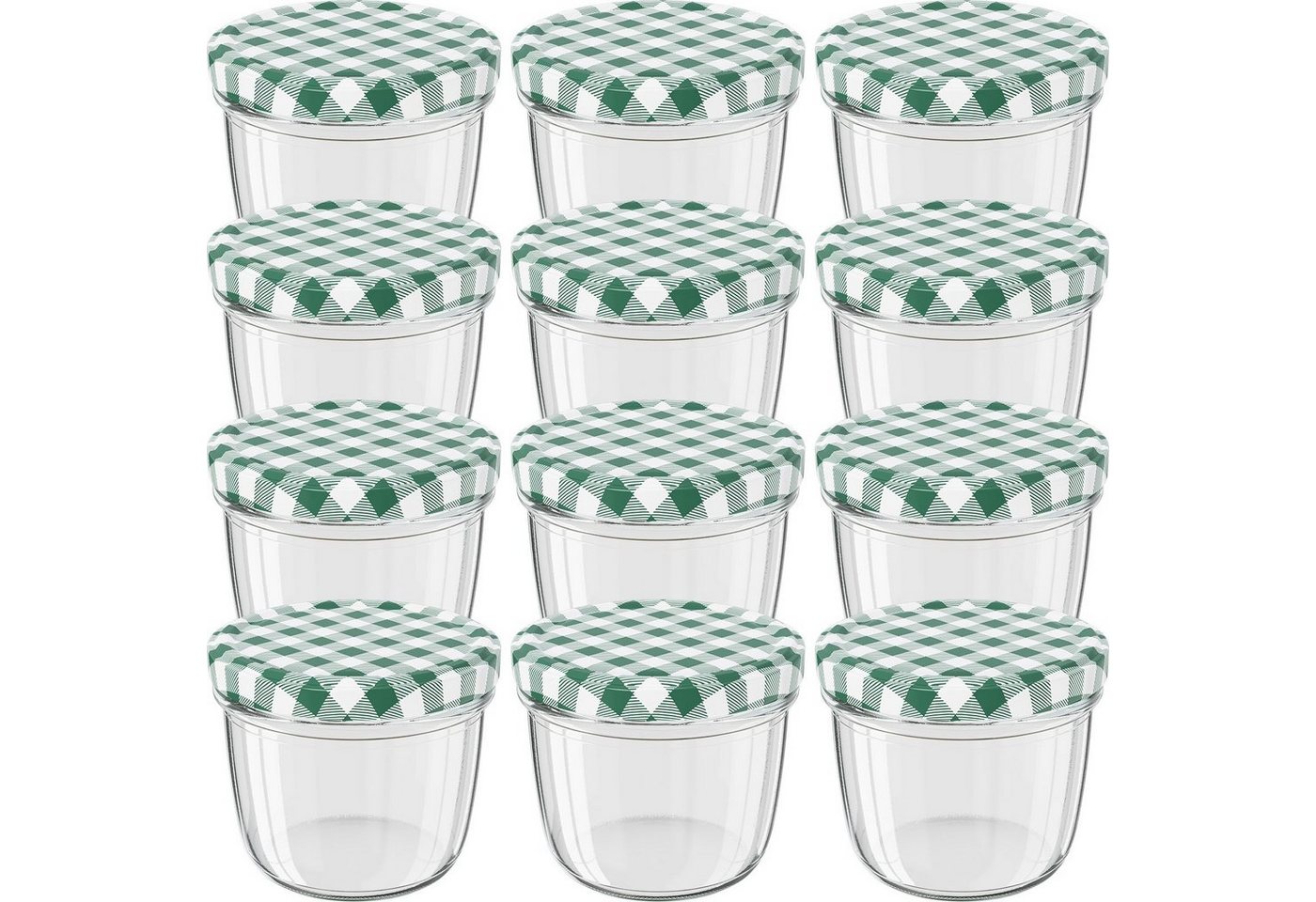 Wellgro Vorratsglas Einmachgläser Schraubdeckel grün kariert - 230 ml, (12-tlg) von Wellgro