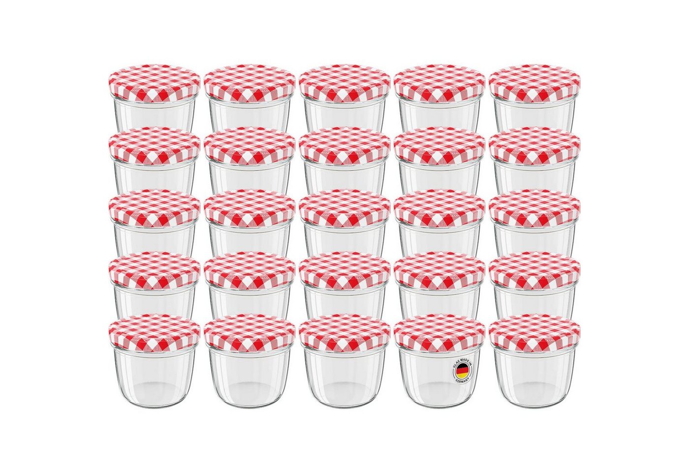 Wellgro Vorratsglas Einmachgläser Schraubdeckel rot kariert - 230 ml, (25-tlg) von Wellgro