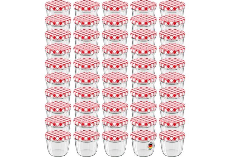 Wellgro Vorratsglas Einmachgläser Schraubdeckel rot kariert - 230 ml, (50-tlg) von Wellgro