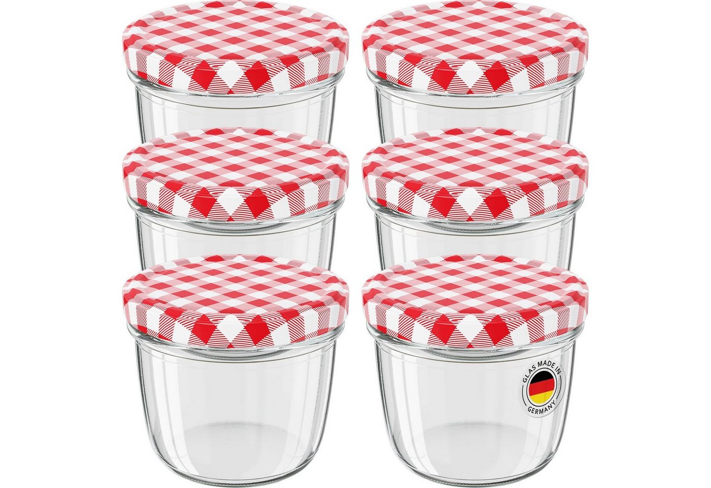 Wellgro Vorratsglas Einmachgläser Schraubdeckel rot kariert - 230 ml, (6-tlg) von Wellgro