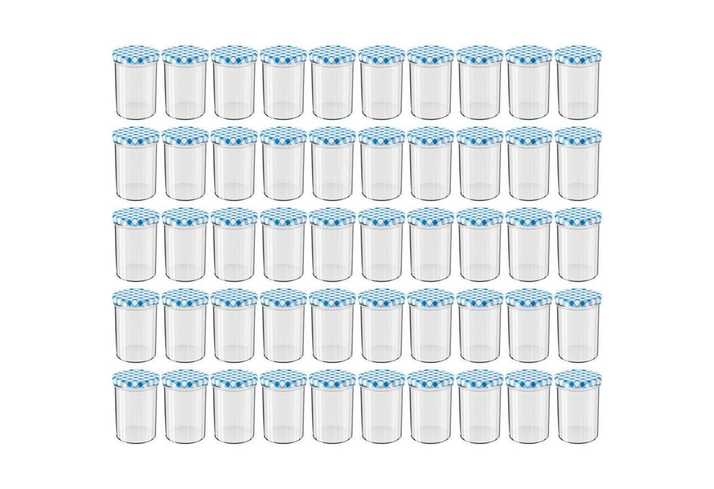 Wellgro Vorratsglas Einmachgläser Schraubdeckel blau kariert - 435 ml, (50-tlg) von Wellgro