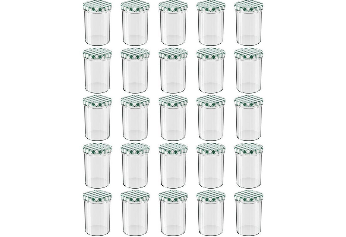 Wellgro Vorratsglas Einmachgläser Schraubdeckel grün kariert - 435 ml, (25-tlg) von Wellgro