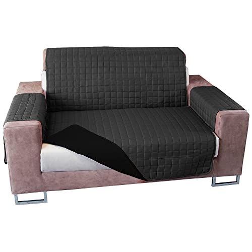 Sofabezug VERSATILE schmutzabweisender Wendebezug für 2-Sitzer Sofa Dunkelgrau und Schwarz von WELL HOME MOBILIARIO & DECORACIÓN