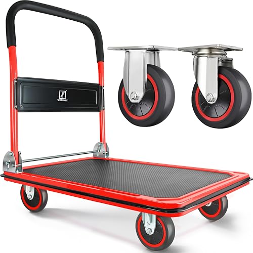 Push Cart Dolly by Wellmax, Moving Platform Hand Truck, Foldable for Easy Storage and 360 Degree Swivel Wheels with 660lb Weight Capacity, Red Color von Wellmax