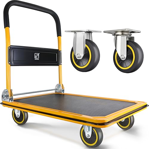 Push Cart Dolly by Wellmax, Moving Platform Hand Truck, Foldable for Easy Storage and 360 Degree Swivel Wheels with 660lb Weight Capacity, Yellow Color von Wellmax