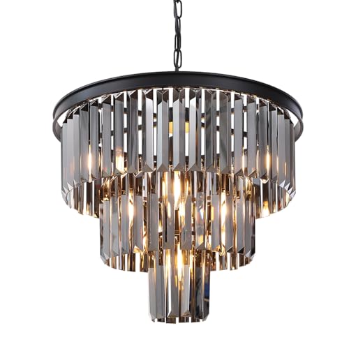 Wellmet 7-Licht Kristallleuchter Ø50cm Grau Kronleuchter Modern Kristall Pendelleuchte Esstisch Premium Deckenleuchte hängend Lüster Wohnzimmer Deckenlampe Hängeleuchte Glas Schlafzimmerlampe Rund von Wellmet
