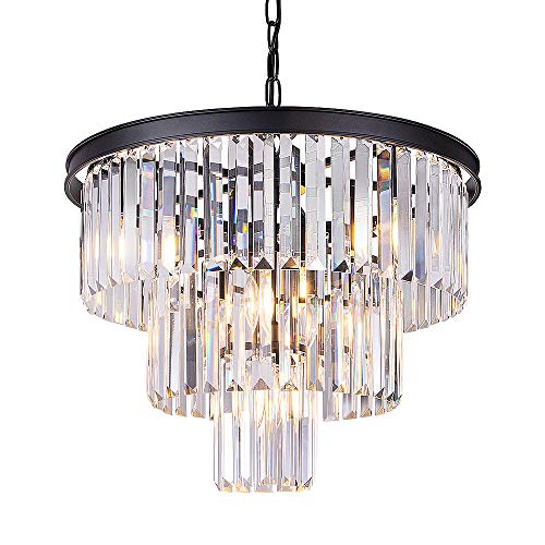 Wellmet 7-Licht Kristallleuchter Ø50cm Schwarz Kronleuchter Modern Kristall Pendelleuchte Esstisch Premium Deckenleuchte hängend Lüster Wohnzimmer Deckenlampe Hängeleuchte Glas Schlafzimmerlampe Rund von Wellmet