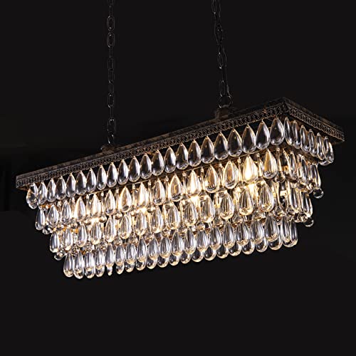 Wellmet Kristallleuchter Kristall Kronleuchter Vintage 4-Licht 76cm-lang Pendelleuchte Esstisch Treppe Lüster Wohnzimmer Modern Deckenleuchte Hängend Hängeleuchte Kristall Lampe Retro Hängelampe XXL von Wellmet