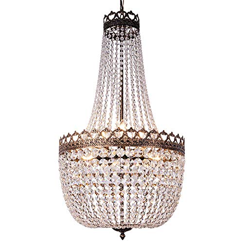 Wellmet Kristallleuchter Kristall Kronleuchter Vintage 9-Licht Ø50cm Kristall Pendelleuchte Esstisch Korb Lüster Wohnzimmer Modern Glas Hängeleuchte Treppenhaus Landhaus Lampe Hängend Deckenleuchte xL von Wellmet