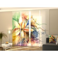 Schiebegardinen Abstrakte Blumenaquarellmalerei Auf Leinwand Digitaldruck, 4Er-Set, Benutzerdefinierte Größe, Stoff Screen Oder Verdunkelung von Wellmira