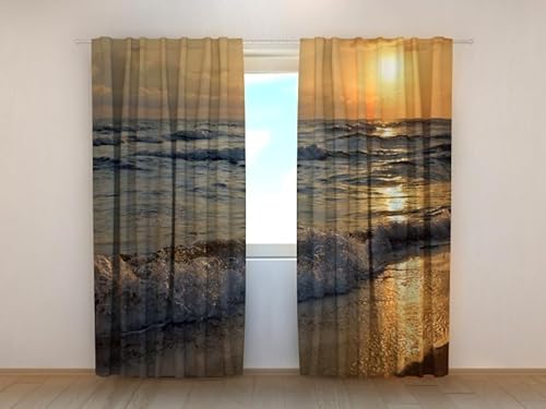 Wellmira Fotogardine: Sonnenuntergang auf der Seeküste, Vorhang mit Fotodruck, Gardine mit Bildmotiv, Maßanfertigung, Material (Durchscheinend (Gabardine)) von Wellmira