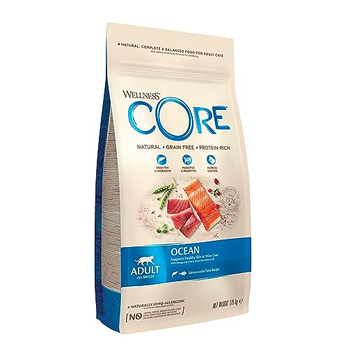 Wellness CORE Ocean, Lachs & Thunfisch, 1,75 kg, Premium Katzenfutter trocken für ausgewachsene Katzen, ohne Zuckerzusatz, getreidefei, mit hohem Fleischanteil, fördert ein glänzendes Fell von Wellness CORE