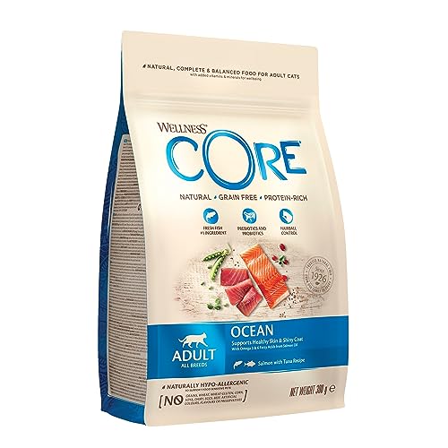 Wellness CORE Adult Ocean, Katzenfutter trocken für gesunde Haut & glänzendes Fell, getreidefei, hoher Fleischanteil, Lachs & Thunfisch, 300 g von Wellness CORE