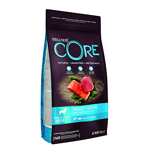 Wellness CORE Adult Ocean, Hundefutter trocken für gesunde Haut & glänzendes Fell, getreidefrei, mit hohem Fleischanteil, Lachs & Thunfisch, 1,8 kg von Wellness CORE