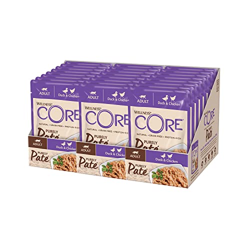 Wellness CORE Purely Paté Ente & Huhn, 12 x 85 g, Premium Nassfutter für ausgewachsene Katzen, Katzenfutter Pastete, ohne Zuckerzusatz, getreidefrei, mit hohem Fleischanteil von Wellness CORE