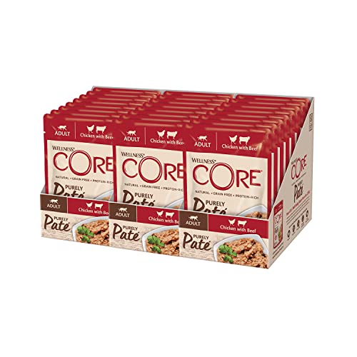 Wellness CORE Purely Paté Huhn & Rind, 12 x 85 g, Premium Nassfutter für ausgewachsene Katzen, Katzenfutter Pastete, ohne Zuckerzusatz, getreidefrei, mit hohem Fleischanteil von Wellness CORE