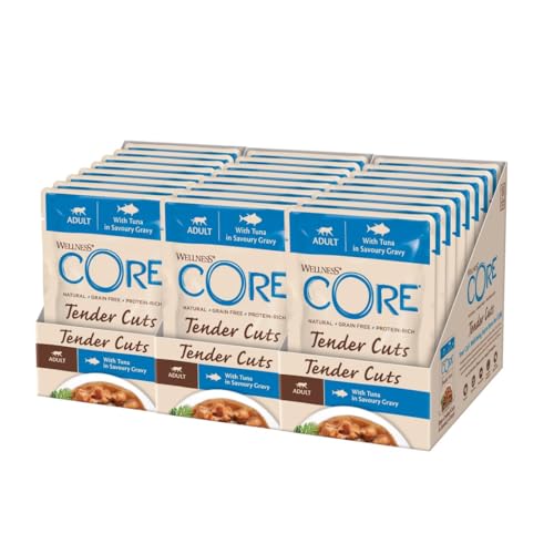 Wellness CORE Tender Cuts, Thunfisch, 24 x 85 g, Premium Nassfutter für ausgewachsene Katzen in Sauce, ohne Zuckerzusatz, getreidefrei, mit hohem Fleischanteil von Wellness CORE