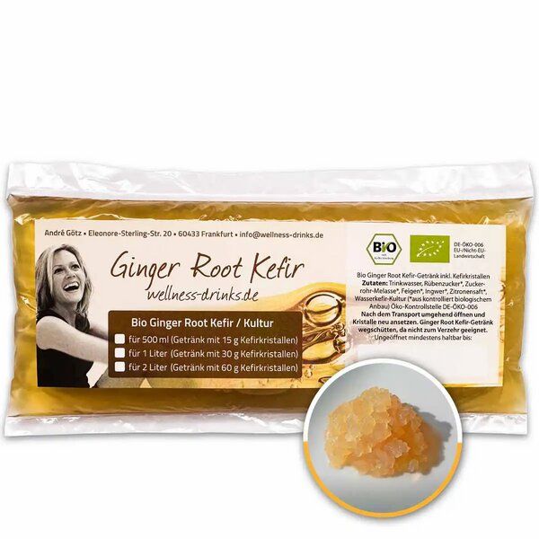 Wellness-Drinks Bio Ginger Root Kefir Drink mit Japankristallen (mittel) von Wellness-Drinks