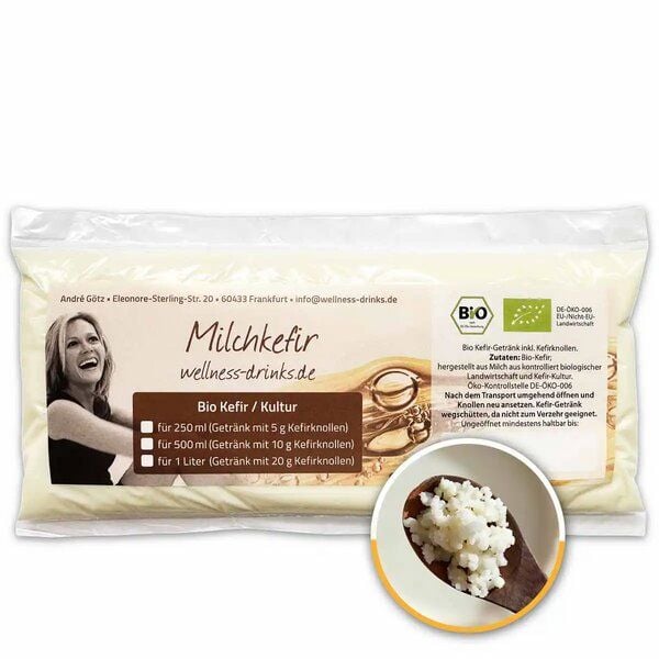 Wellness-Drinks Bio Kefir / Milchkefir Drink mit Kefirknollen (klein) von Wellness-Drinks