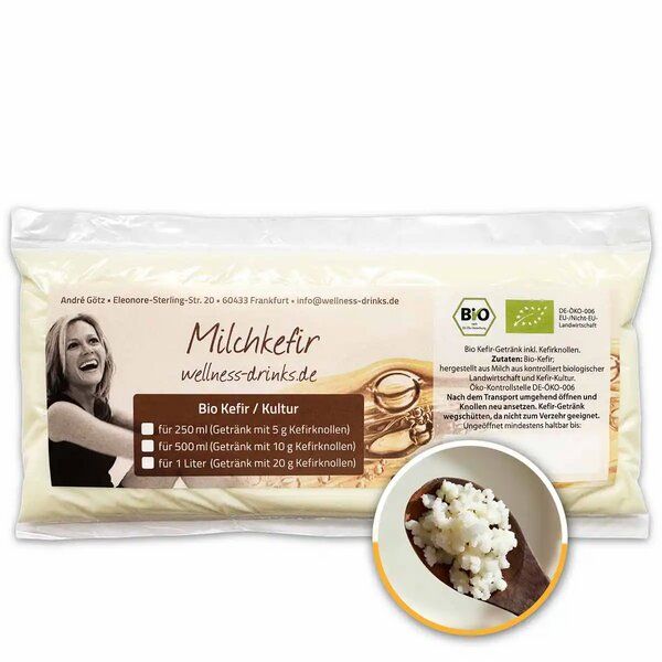 Wellness-Drinks Bio Kefir / Milchkefir Drink mit Kefirknollen (mittel) von Wellness-Drinks