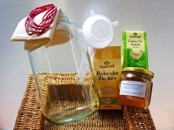 Wellness-Drinks Kombucha - Komplettpaket Deluxe für 4,2 Liter: Bio-Kombucha + Zubehör von Wellness-Drinks