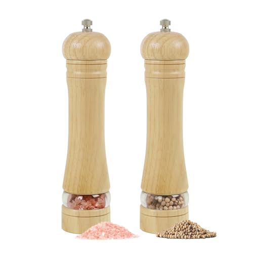 Wellong Hölzerne Salz und Pfeffermühlen-Set, 8.5 Zoll Salzmühle mit Einstellbarer Grobkörnigkeit, Nachfüllbare Manuelle Salzmühle, Salz- und Pfeffermühle aus Eichenholz für die Küche – 2er-Pack von Wellong