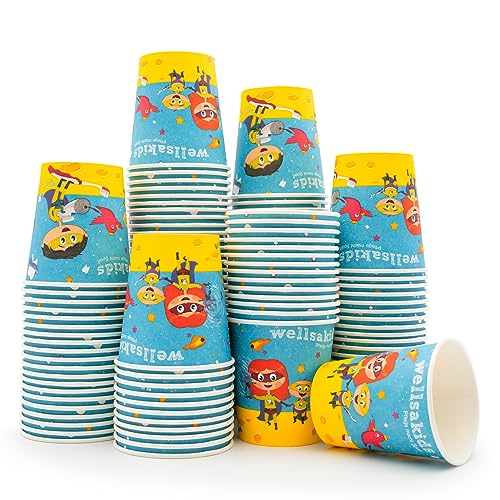 Wellsamed WELLSACUP 1000 Stück Pappbecher 180 ml, Motiv Wellsakids Zahnputzhelden, geeignet für Heiß- und Kaltgetränke, Kindergarten, Motivation Mundhygiene von Wellsamed